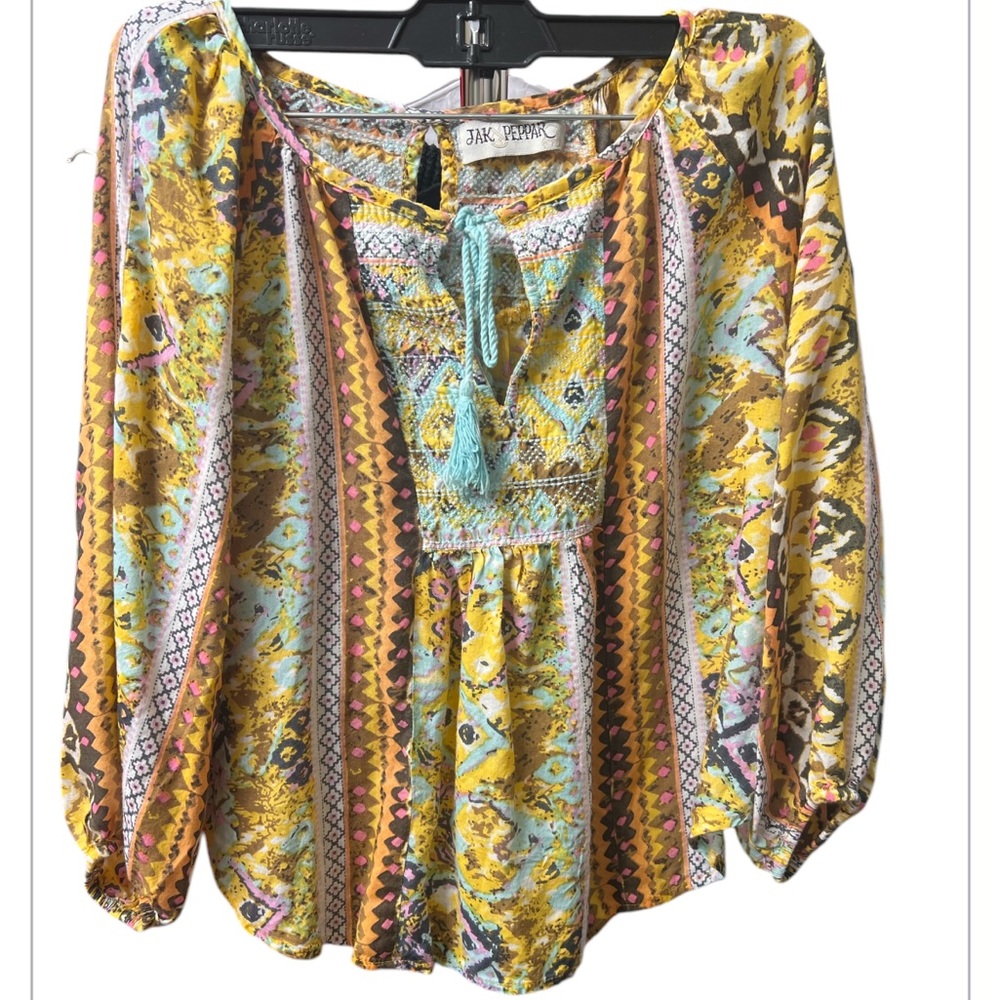 Jak and Peppar Girls 10 Chloe Peasant Boho Blouse Golden Girl Motif